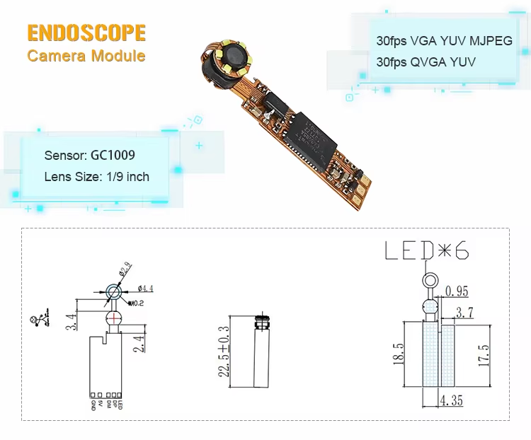Mini m&oacute;dulo de c&acirc;mera endosc&oacute;pica de alta velocidade com interface USB 2.0 de 1mp GC1009 Sensor 