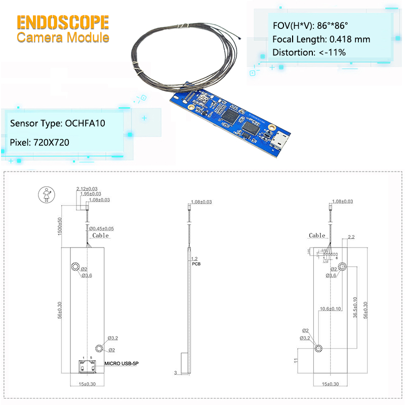 Modulo telecamera per endoscopio HD con sensore con vista laterale di dimensioni mini OCHFA10