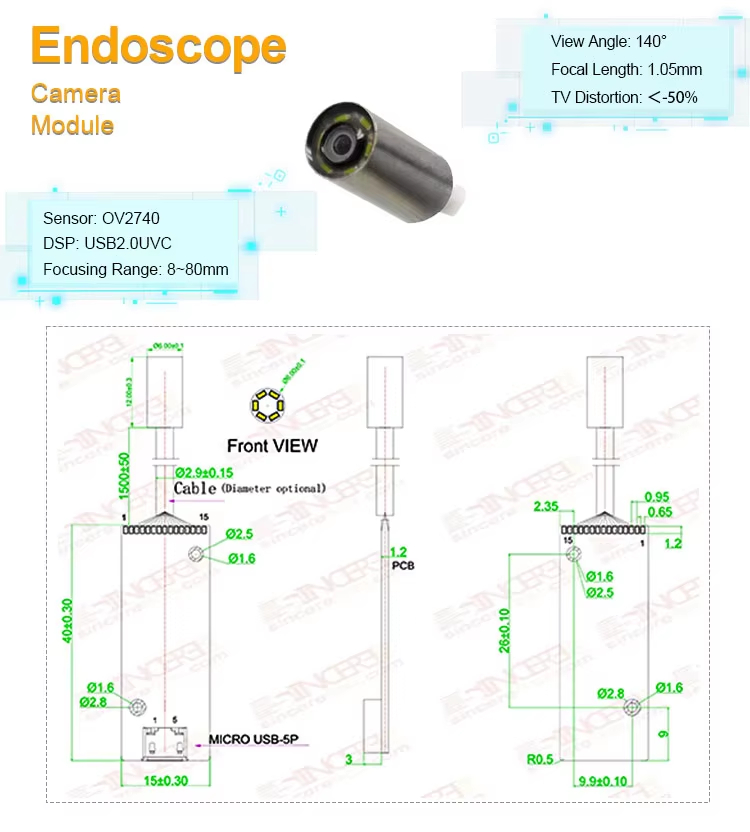 Analyse de faisabilit&eacute; du module de cam&eacute;ra endoscopique 1MP 6 mm pour les produits haut de gamme de type Cellvizio