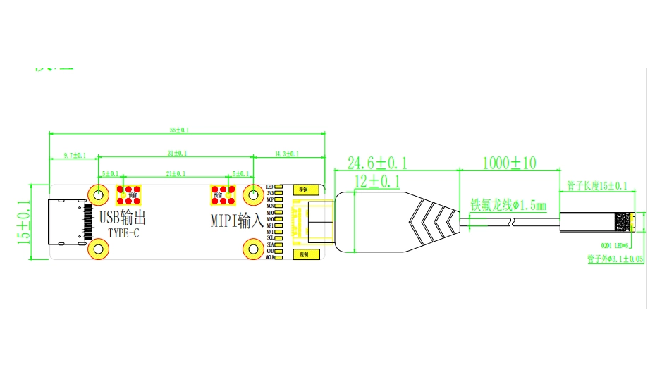 Modulo telecamera endoscopica separato da 3,1 mm con manicotto in acciaio e LED